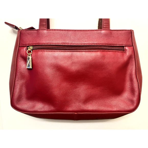 Vintage Laura Scott Red Shoulder Handbag Genuine Leather Pockets Purse - Picture 5 of 11